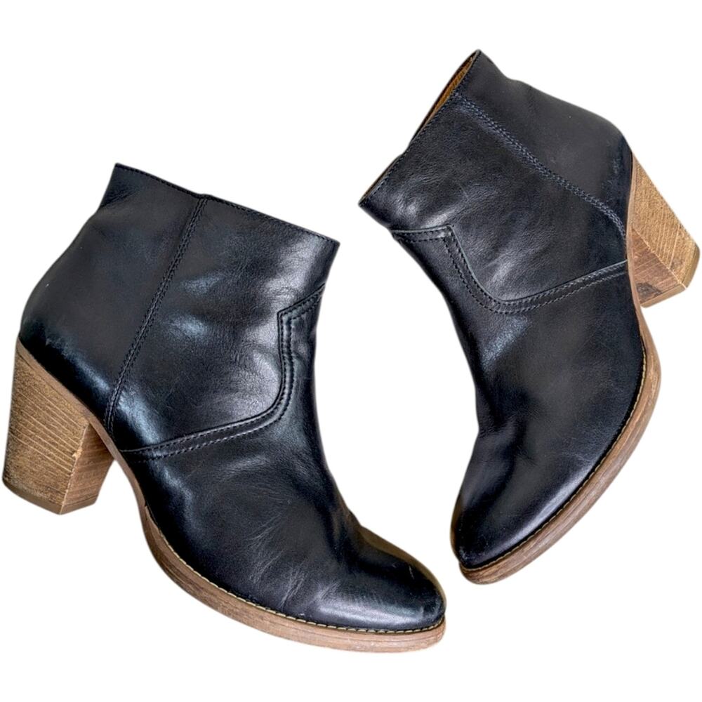 Madewell 1937 Winston Ankle Boots 10 Black Leather Heeled Booties Side Zipper